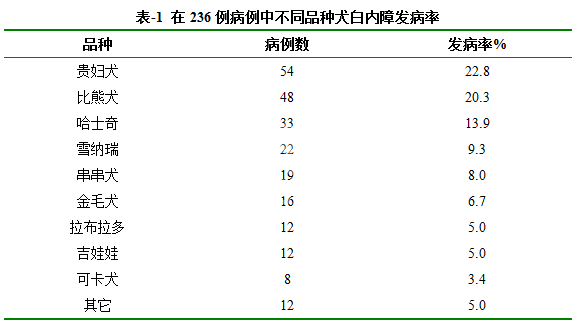 犬白内障超声乳化手术术后临床效果观察236例
